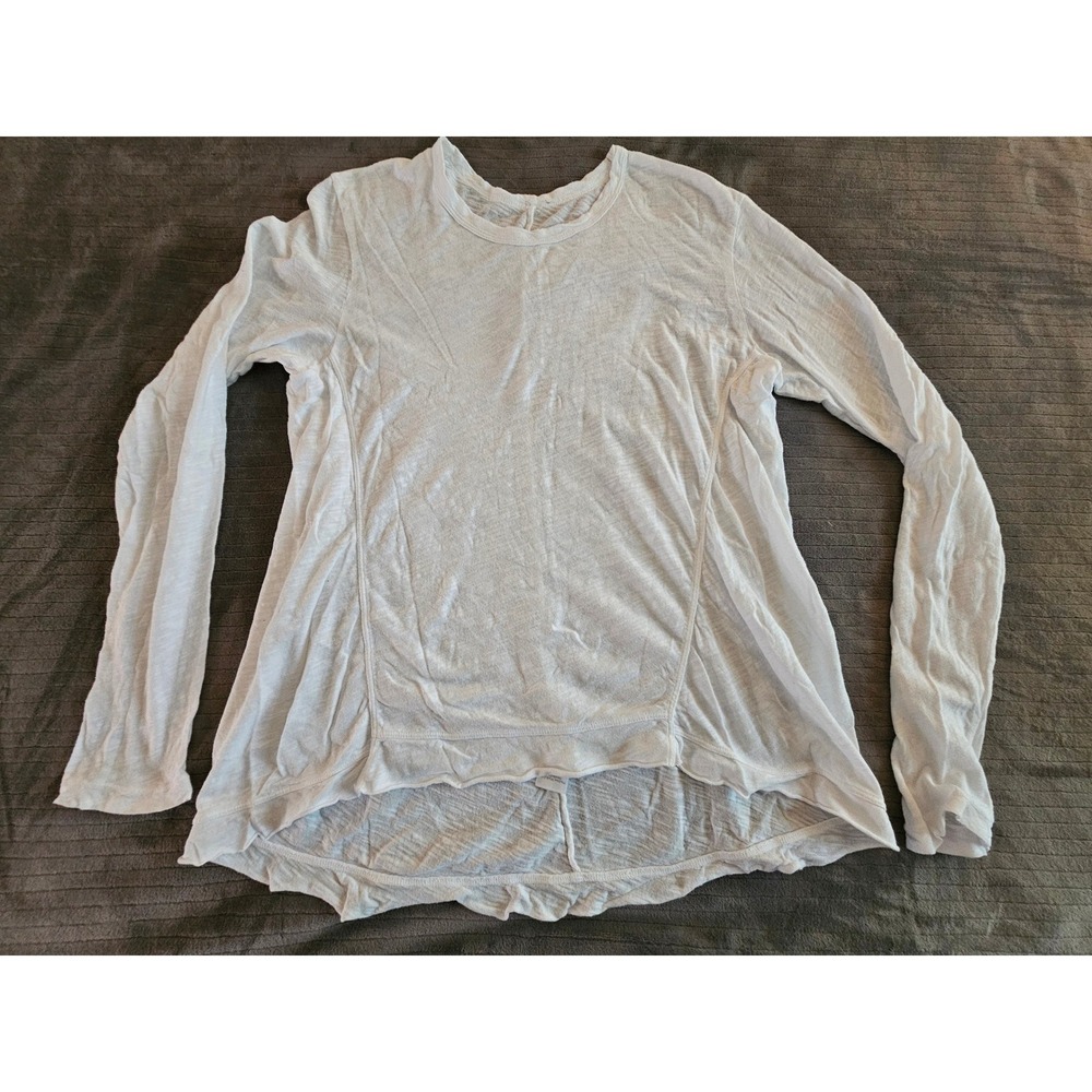 Wilt White Slub Cotton Long Sleeve High Low Top Womens Small